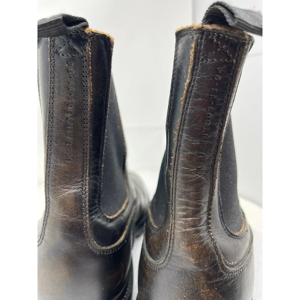 AllSaints Mens 11 Leather Chelsea Boots Dark Brown Lug Sole Distressed 01-11-94